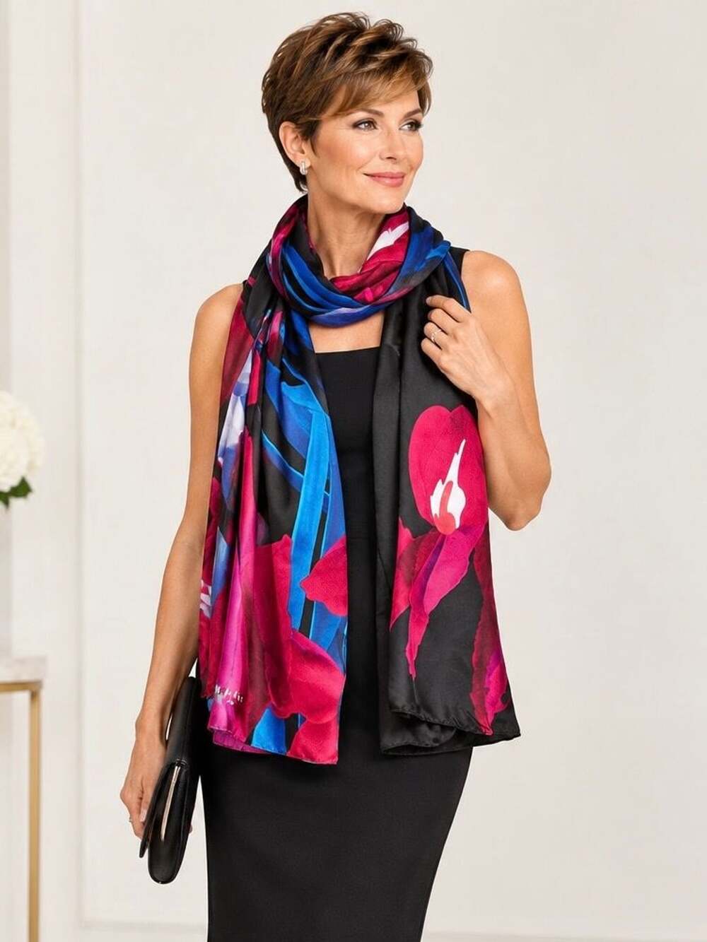 Ted Baker London Susane Stencilled Stem Long Scarf Deep Pink Silk NWT